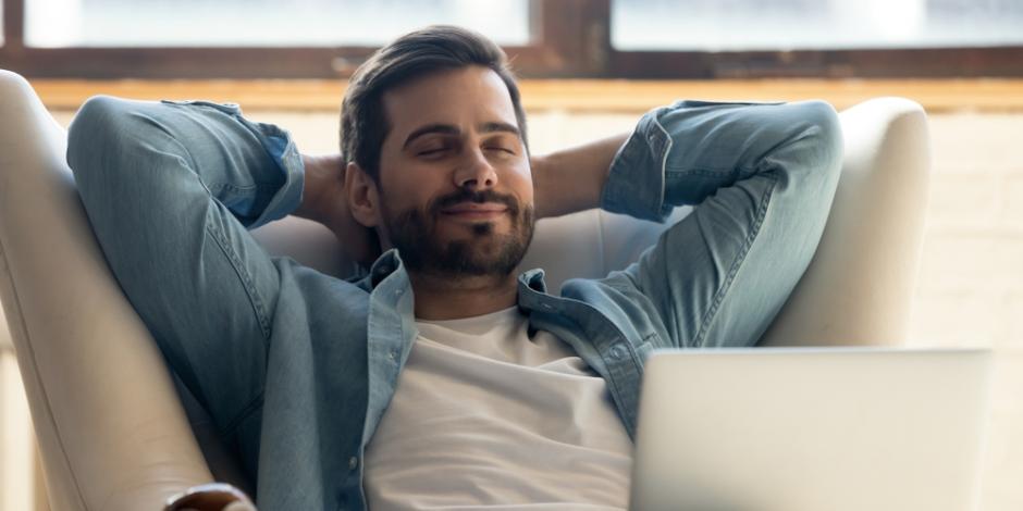 man breathing clean air in home