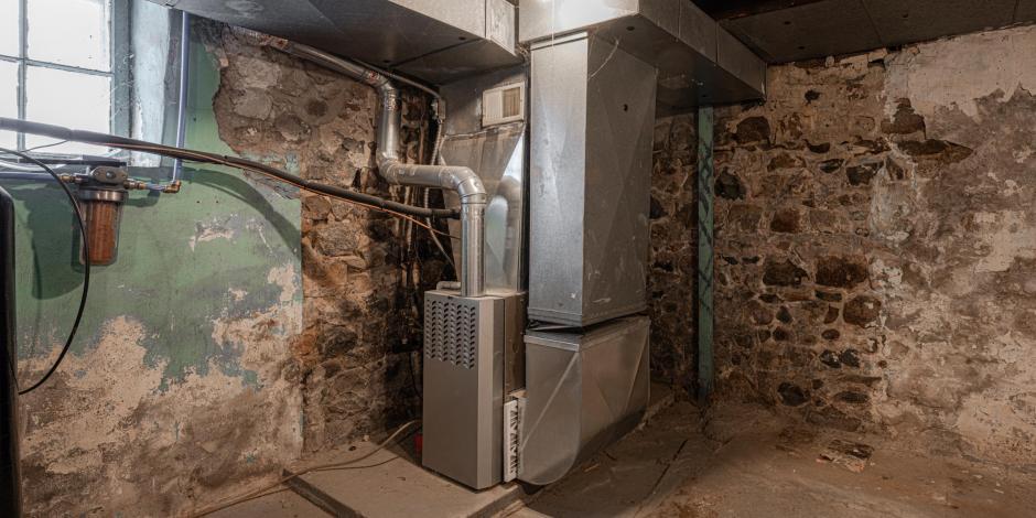 Furnace system in home basement after furnace maintenance has been performed Furnace system in home basement after furnace maintenance has been performed